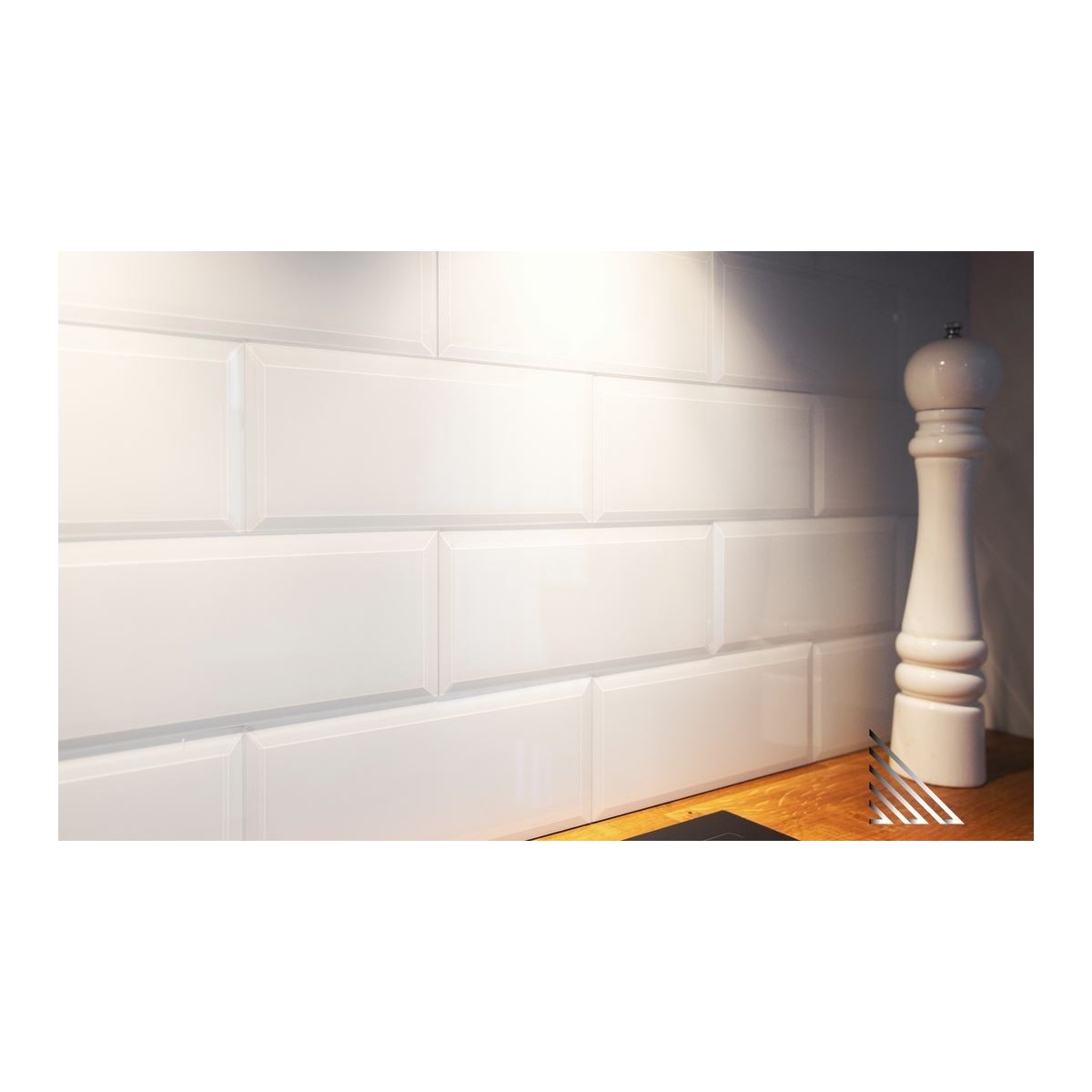  Płytka lustrzana fazowana szklana 25x10 cm lacobel biała lakierowana cegiełka glamour