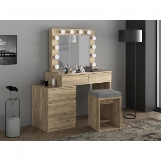  Nowoczesna Toaletka kosmetyczna z lustrem i oświetleniem Adella 12 LED dąb craft