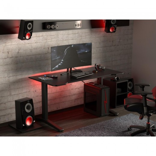  Biurko dla gracza ERGON XL czarne z LED na pilota i przelotką 68x138cm