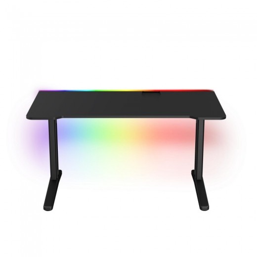  Biurko dla gracza ERGON XL czarne z LED na pilota i przelotką 68x138cm