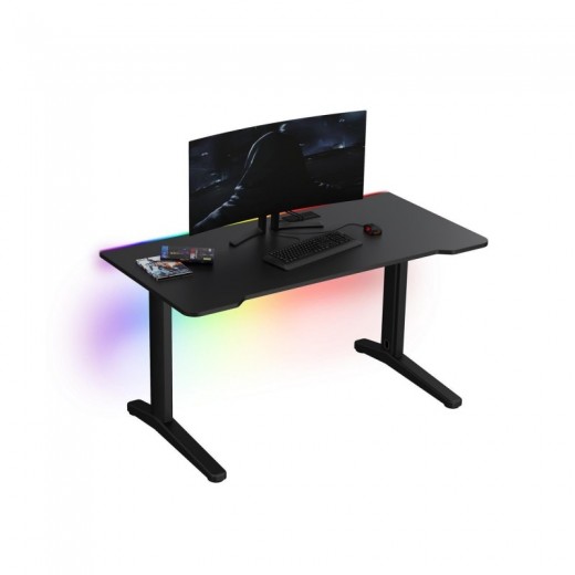  Biurko dla gracza ERGON XL czarne z LED na pilota i przelotką 68x138cm