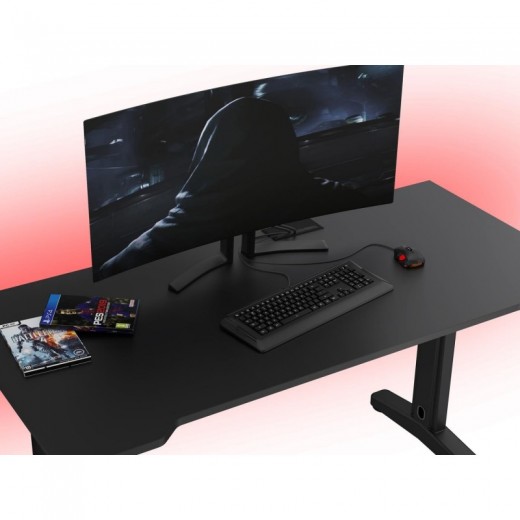  Biurko dla gracza ERGON XL czarne z LED na pilota i przelotką 68x138cm
