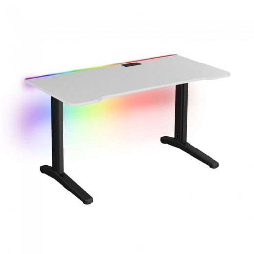 Biurko dla gracza ERGON XL białe z LED na pilota i przelotką 68x138cm