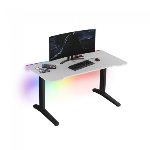  Biurko dla gracza ERGON XL białe z LED na pilota i przelotką 68x138cm
