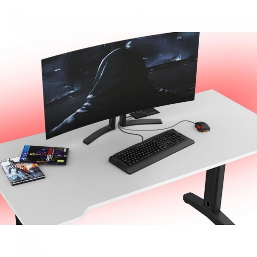  Biurko dla gracza ERGON XL białe z LED na pilota i przelotką 68x138cm