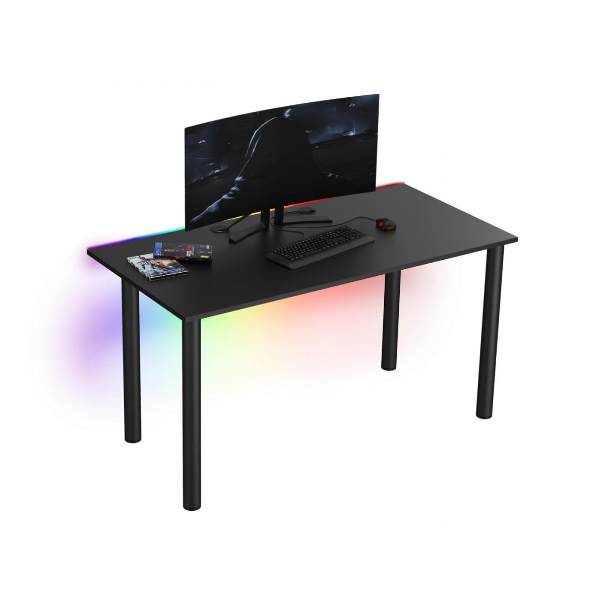  Tanie biurko dla gracza Basia XL czarne LED pilot przelotka 68x138cm