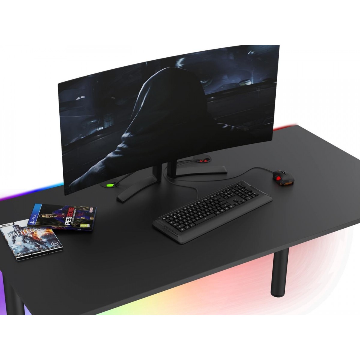  Tanie biurko dla gracza Basia XL czarne LED pilot przelotka 68x138cm