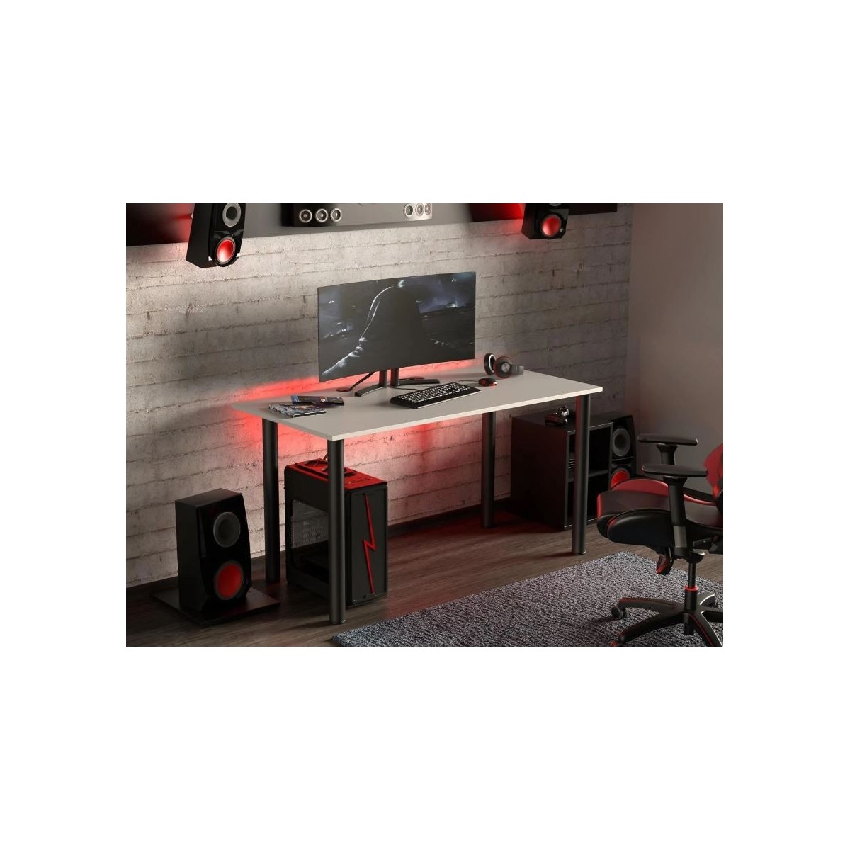  Tanie biurko dla gracza Basia XL białe LED pilot przelotka 68x138cm