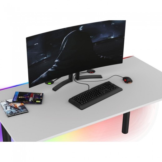  Tanie biurko dla gracza Basia XL białe LED pilot przelotka 68x138cm