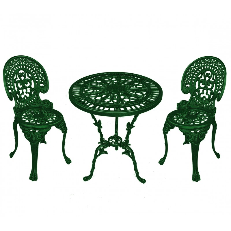 Zestaw mebli ogrodowych żeliwnych zielony stół 56,5cm + 2 krzesła Amelia