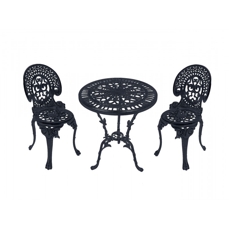 Zestaw mebli ogrodowych żeliwnych czarny stół 56,5cm + 2 krzesła