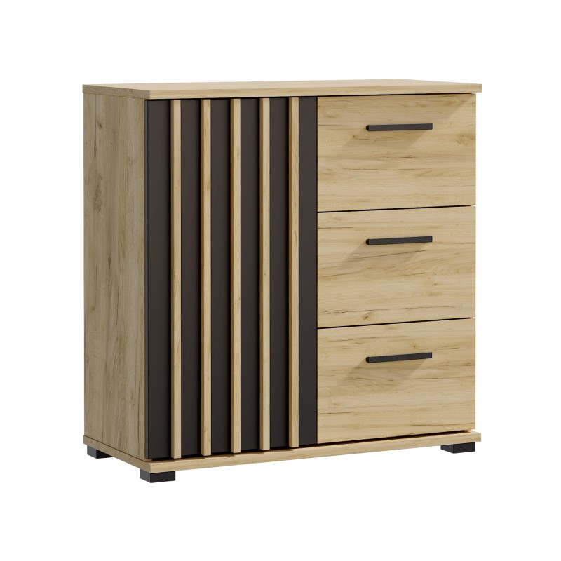 Komoda do salonu z lamelami z szufladami dąb craft MONIKA 80 1D3SZ