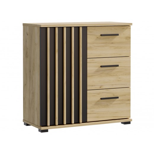 Komoda do salonu z lamelami z szufladami dąb craft MONIKA 80 1D3SZ