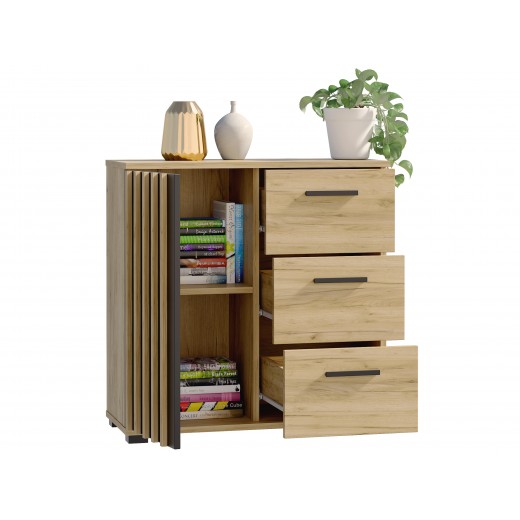 Komoda do salonu z lamelami z szufladami dąb craft MONIKA 80 1D3SZ