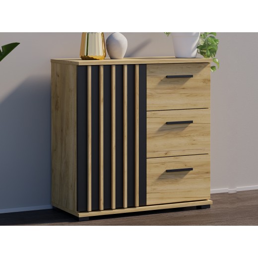 Komoda do salonu z lamelami z szufladami dąb craft MONIKA 80 1D3SZ