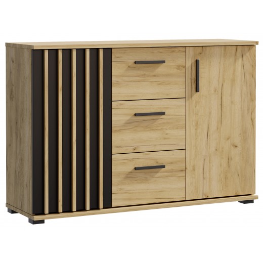Komoda do salonu z lamelami z szufladami dąb craft MONIKA 120 2D3SZ