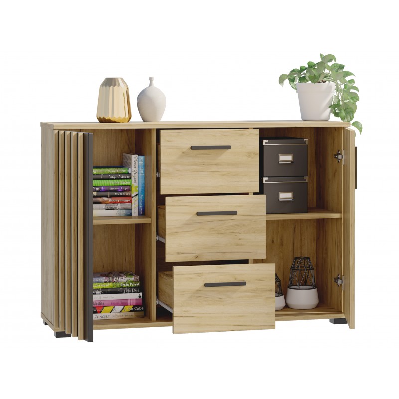 Komoda do salonu z lamelami z szufladami dąb craft MONIKA 120 2D3SZ