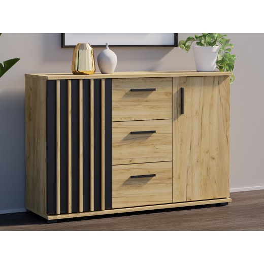 Komoda do salonu z lamelami z szufladami dąb craft MONIKA 120 2D3SZ