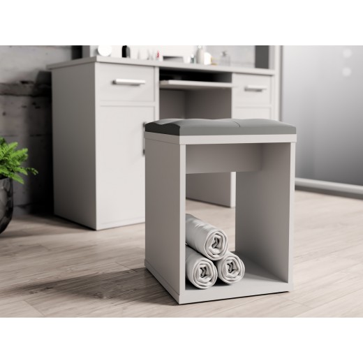 Nowoczesny Taboret do toaletki kosmetycznej biały 35x35cm