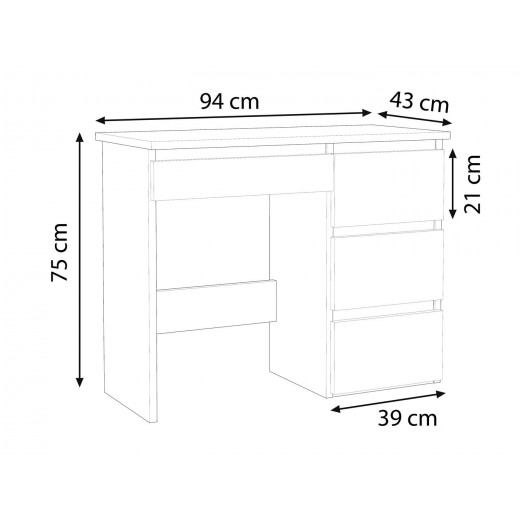 Biurko szkolne komputerowe z szufladami i półką Beata 3 dąb craft głębokość 43x94