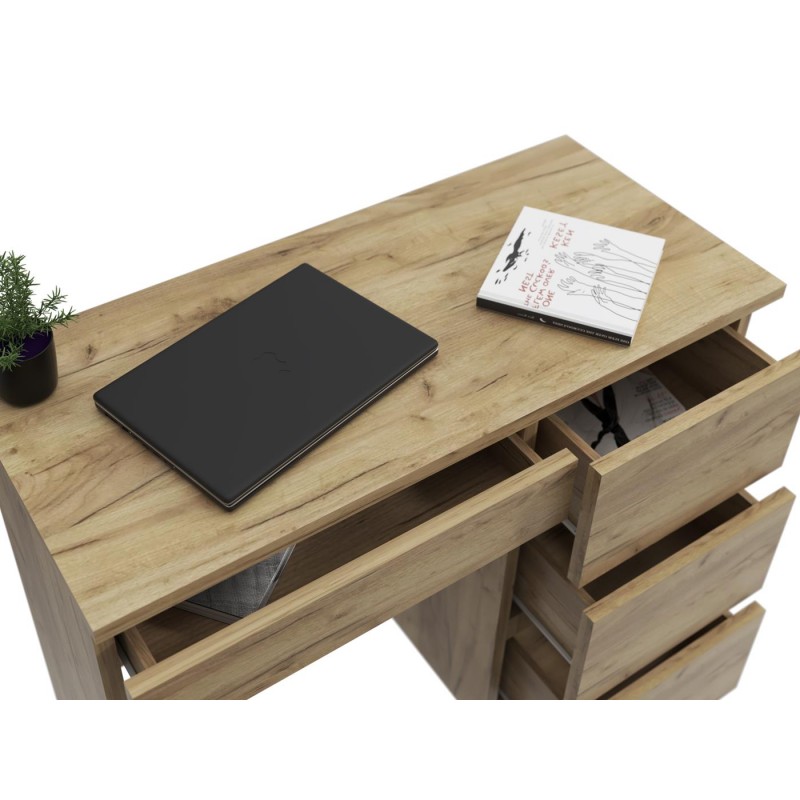 Biurko szkolne komputerowe z szufladami i półką Beata 3 dąb craft głębokość 43x94