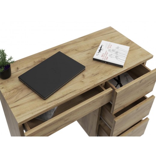 Biurko szkolne komputerowe z szufladami i półką Beata 3 dąb craft głębokość 43x94
