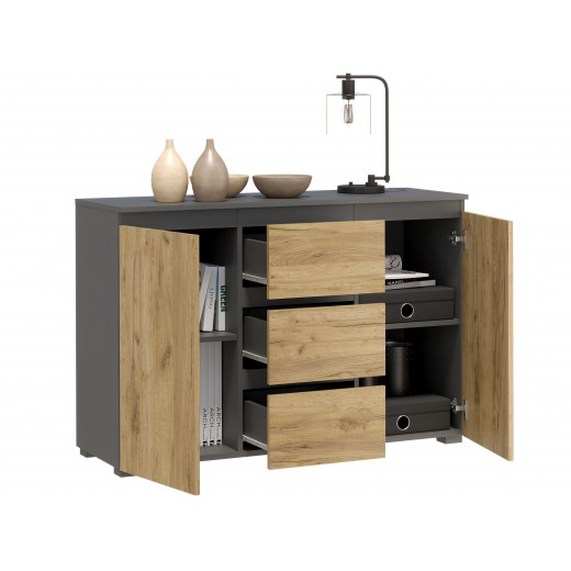 Nowoczesna komoda Neon 120 antracyt dąb craft