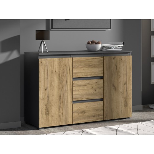 Nowoczesna komoda Neon 120 antracyt dąb craft