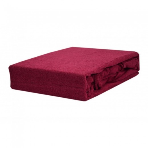 Prześcieradło frotte z gumką 140x200 grube bordowe