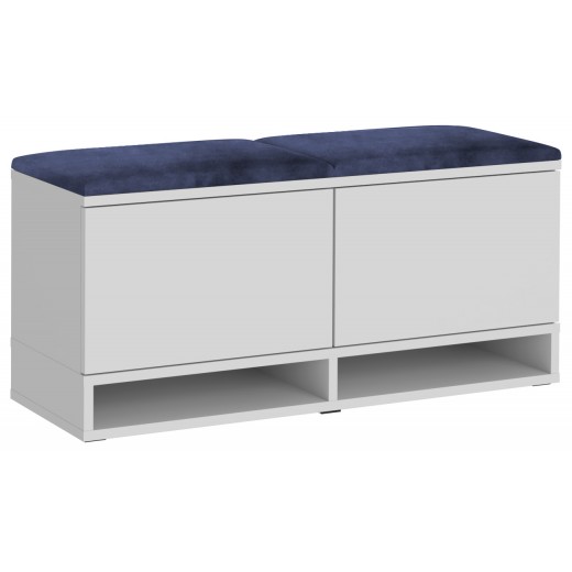 Nowoczesna szafka na buty biała siedzisko granatowe Kasia 37x100cm