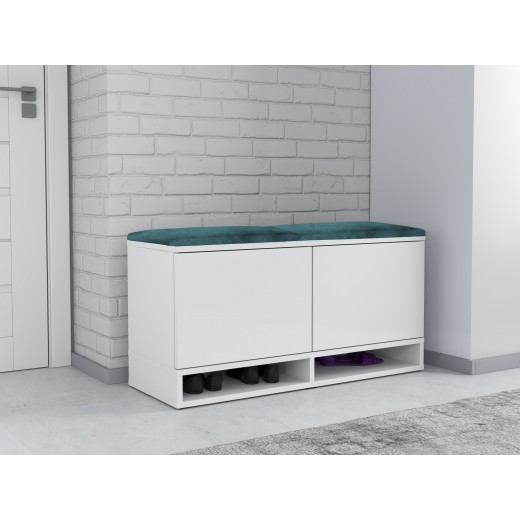 Nowoczesna szafka na buty biała siedzisko zielone Kasia 37x100cm