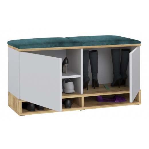 Nowoczesna szafka na buty biała craft siedzisko zielone Kasia 37x100cm