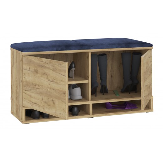 Nowoczesna szafka na buty dąb craft siedzisko granatowe Kasia 37x100cm