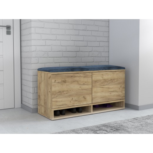 Nowoczesna szafka na buty dąb craft siedzisko granatowe Kasia 37x100cm