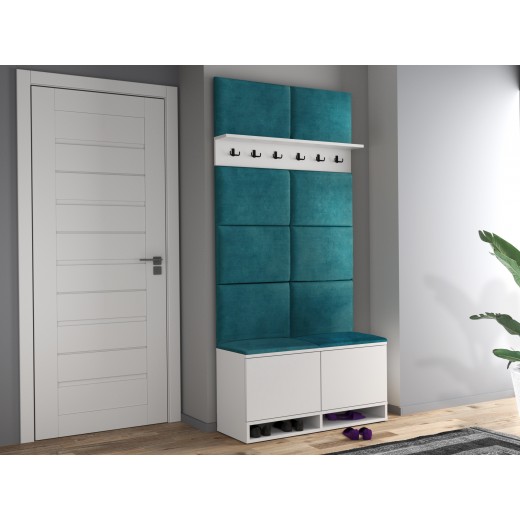 Wieszak z szafką na buty biały siedzisko zielone Kasia 37x100cm