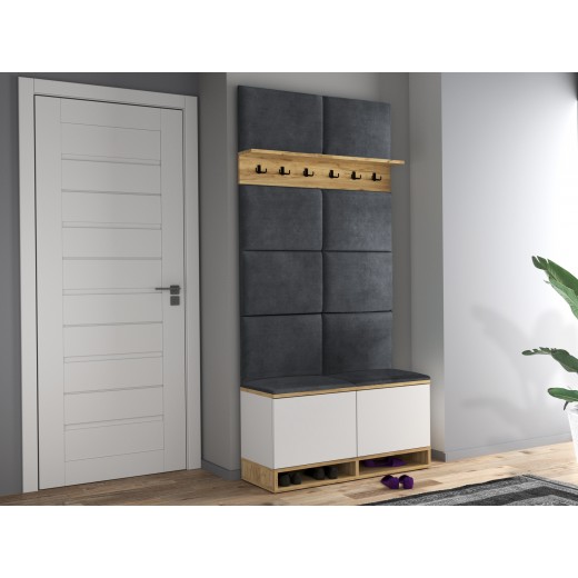 Wieszak z szafką na buty biały craft siedzisko szare Kasia 37x100cm