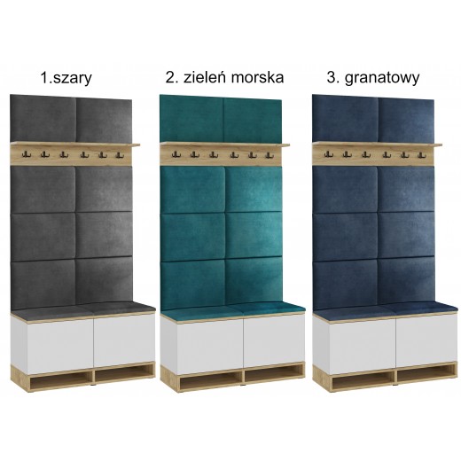 Wieszak z szafką na buty biały craft siedzisko zielone Kasia 37x100cm