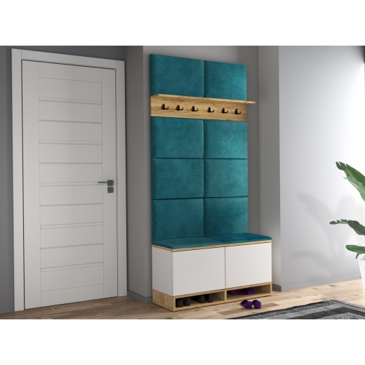 Wieszak z szafką na buty biały craft siedzisko zielone Kasia 37x100cm