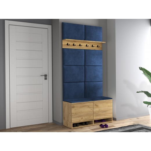 Wieszak z szafką na buty dąb craft siedzisko granatowe Kasia 37x100cm
