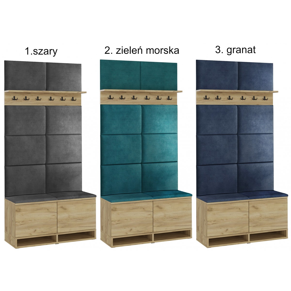 Wieszak z szafką na buty dąb craft siedzisko szare Kasia 37x100cm