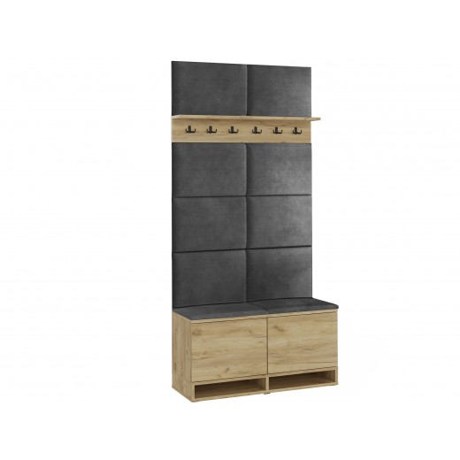 Wieszak z szafką na buty dąb craft siedzisko szare Kasia 37x100cm