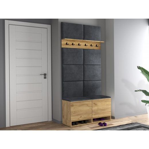 Wieszak z szafką na buty dąb craft siedzisko szare Kasia 37x100cm
