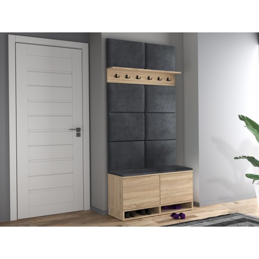 Wieszak z szafką na buty dąb sonoma siedzisko szare Kasia 37x100cm