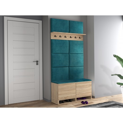 Wieszak z szafką na buty dąb sonoma siedzisko zielone Kasia 37x100cm