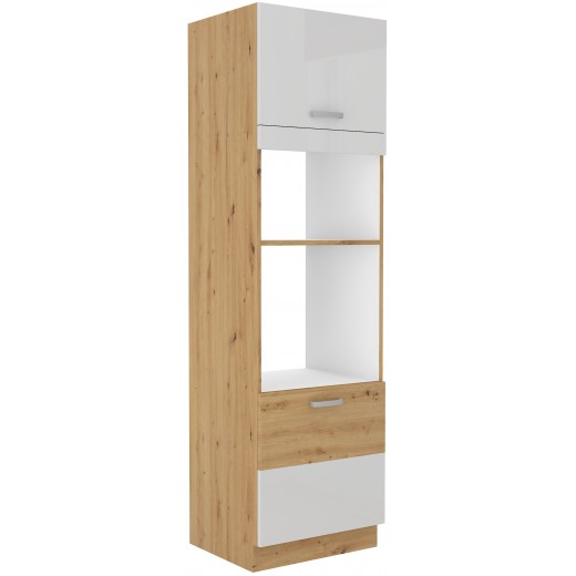 Szafka kuchenna dolna na piekarnik i mikrofalę 60 cm słupek ARTISAN 60DPM 210 2F biała - dąb artisan