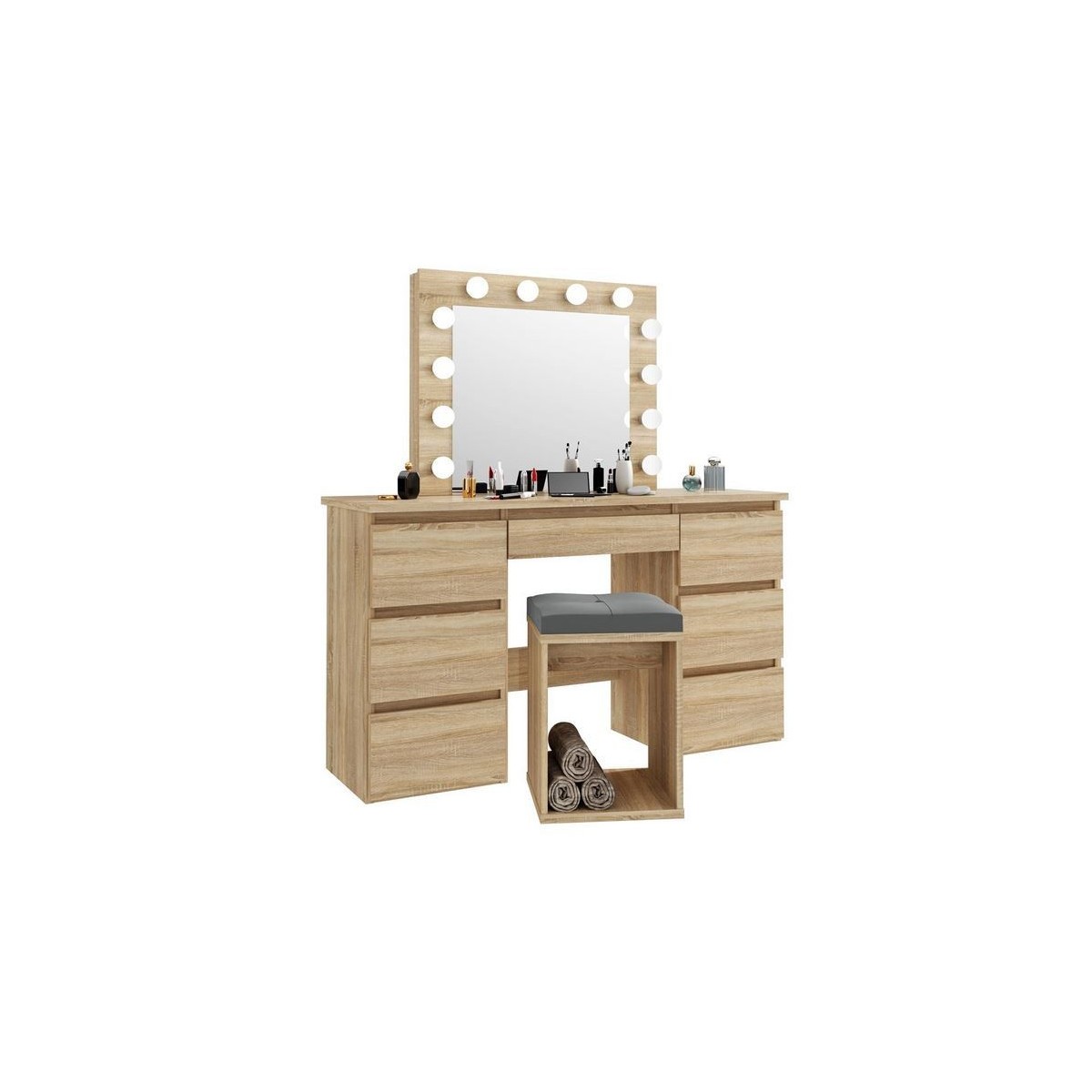  Nowoczesna Toaletka kosmetyczna z lustrem i oświetleniem Beata 4 - 12 LED dąb sonoma